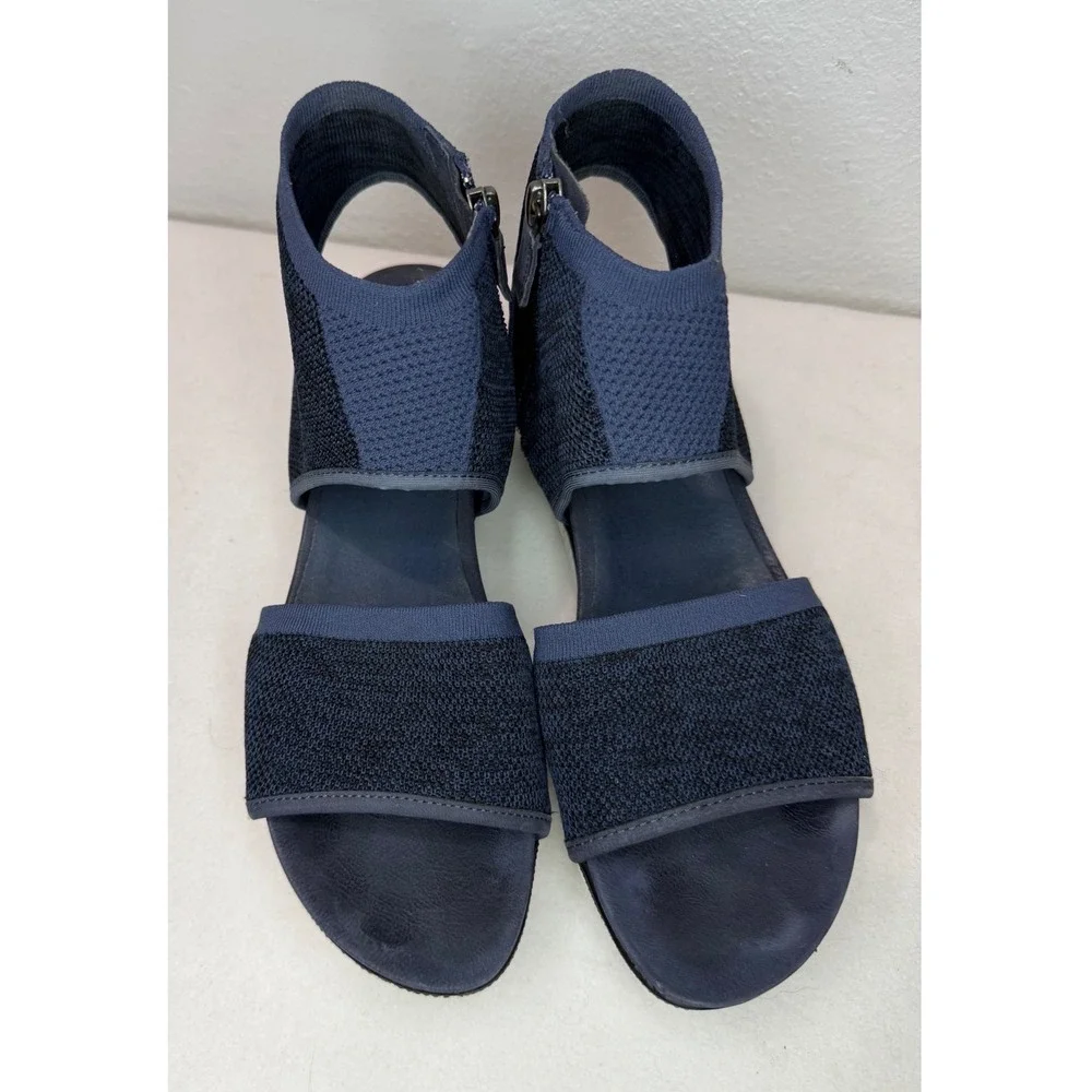 Eileen Fisher Knit Platform Sandals Women 8 Navy Blue Back Zip High Top